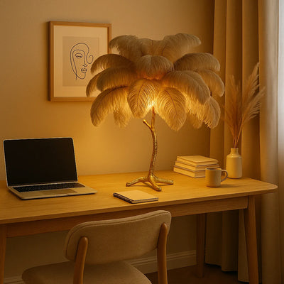 Ostrich Feather Table Lamp brown