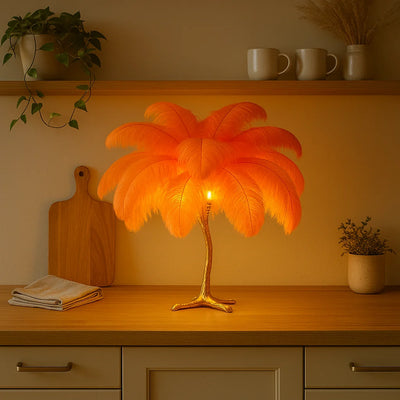 Ostrich Feather Table Lamp orange