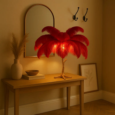 Ostrich Feather Table Lamp red 1