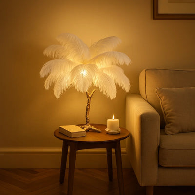 Ostrich Feather Table Lamp white 1