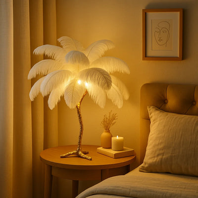Ostrich Feather Table Lamp white 2