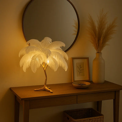 Ostrich Feather Table Lamp white 3
